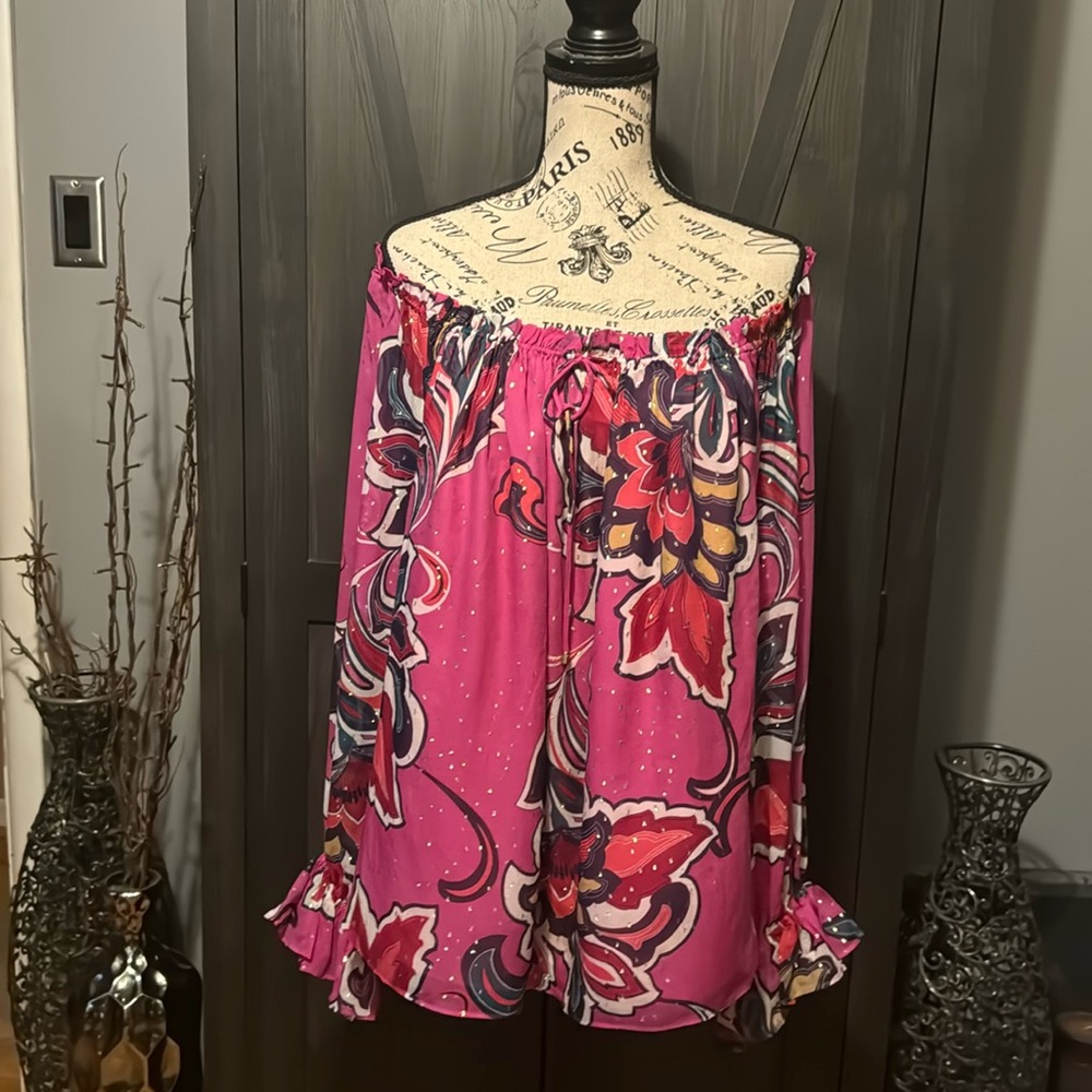 Trina Turk off the shoulder floral print shirt